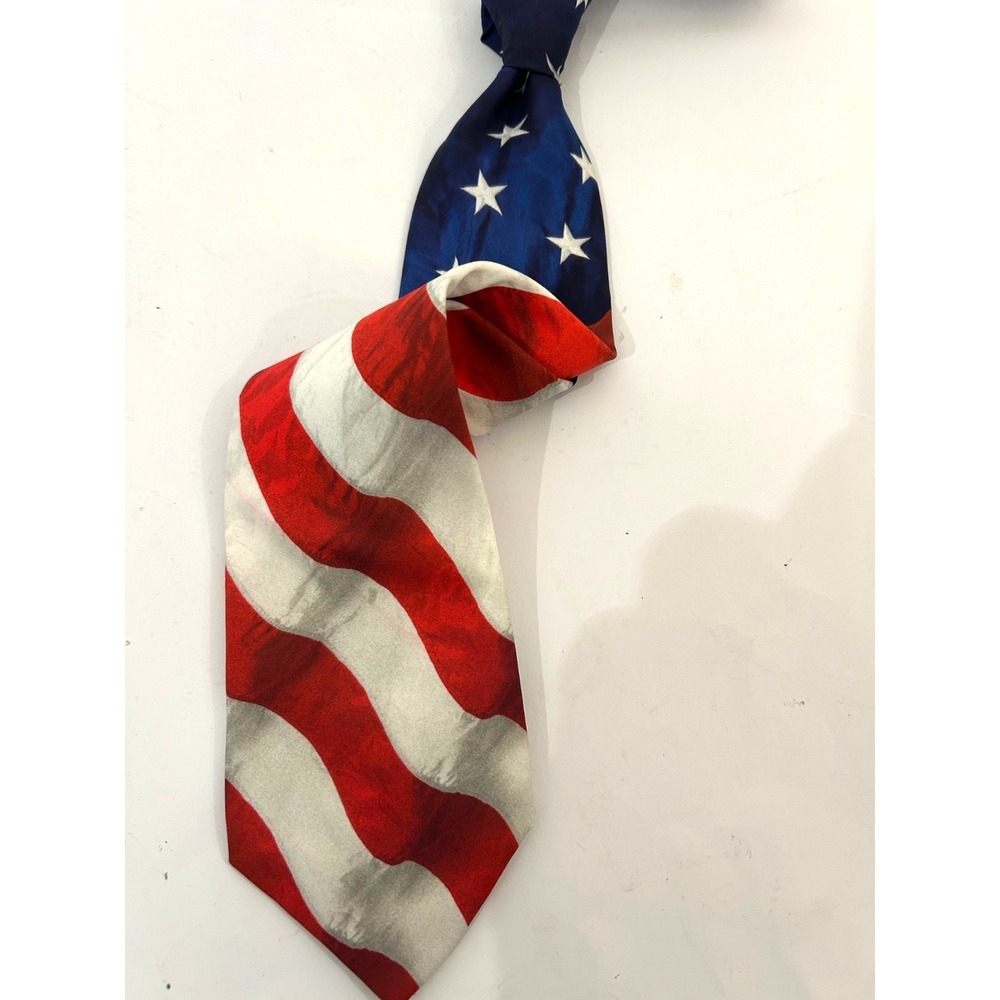 Ralph Marlin 90's Men's Tie Vintage Silk American Flag Stars & Stripes